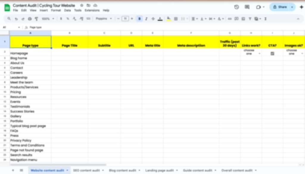 Content Audit report for a cycling tour client