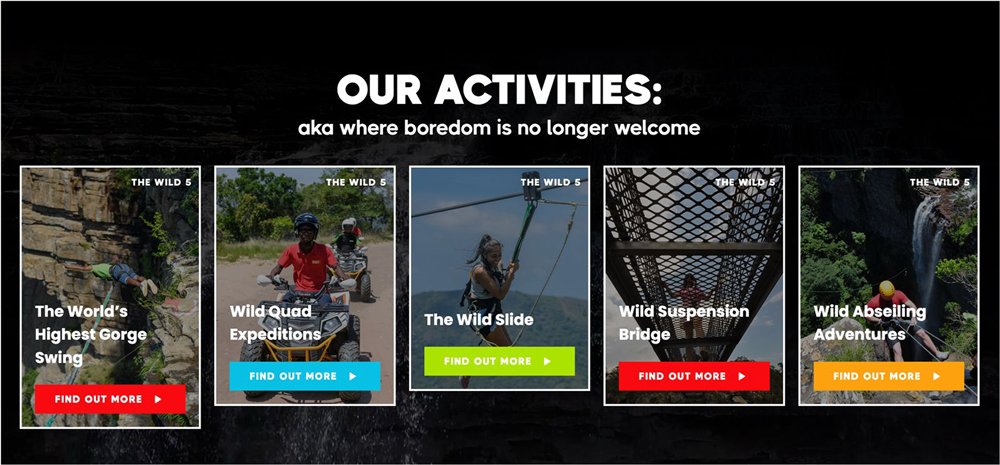 Revamped adventure activities webpage - desktop view.