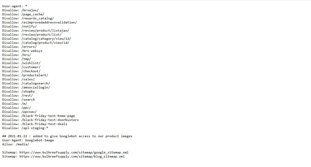 Robots.txt file with disallow rules and sitemap links for SEO