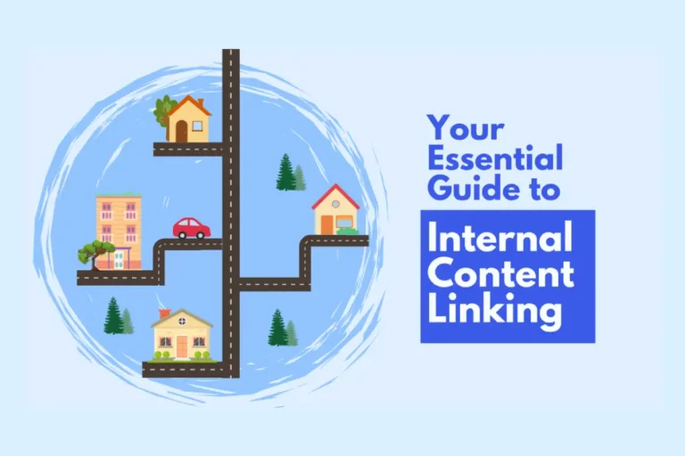 Illustrated banner showing a road map with houses and text “Your Essential Guide to Internal Content Linking”
