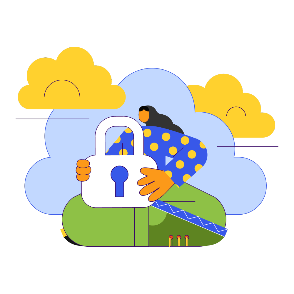 Illustration of a person holding a padlock symbolizing lack of WordPress security plugin protection