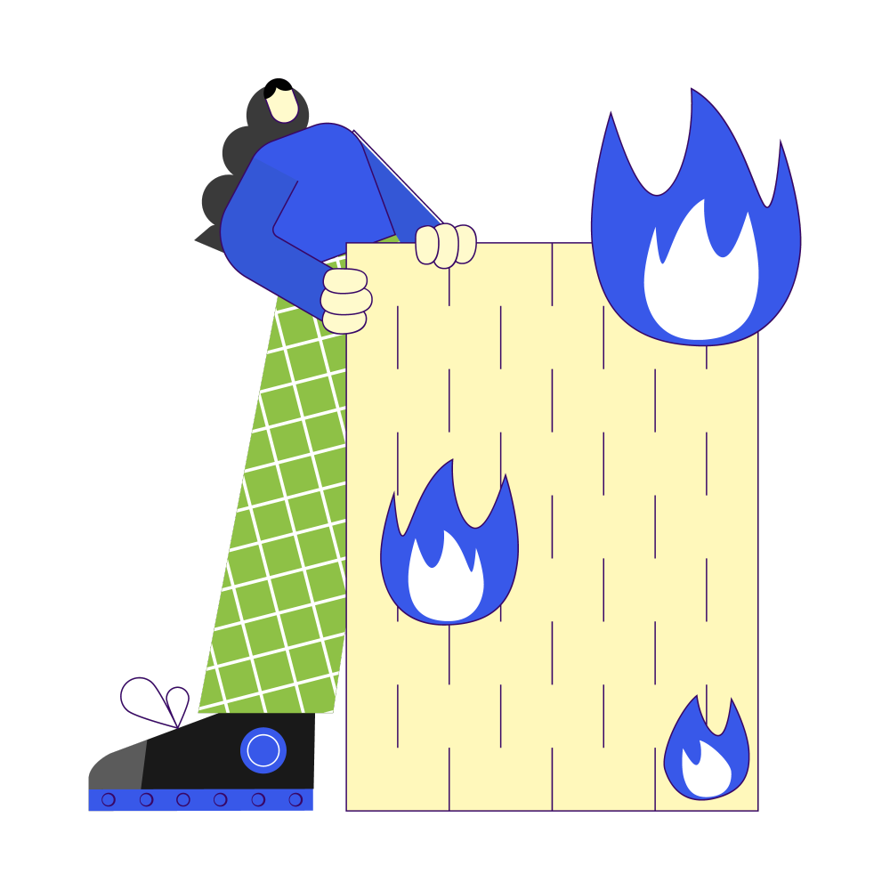 Illustration of a person holding a burning board symbolizing website vulnerabilities and poor security settings