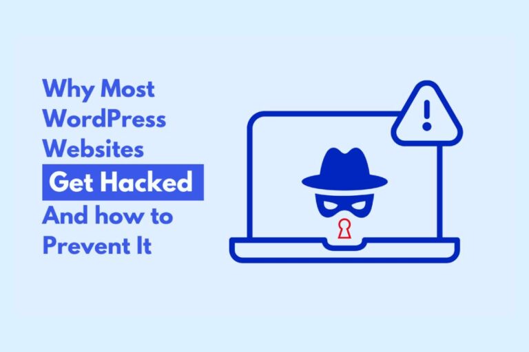 Illustration showing a hacked WordPress website with warning icon and security alert