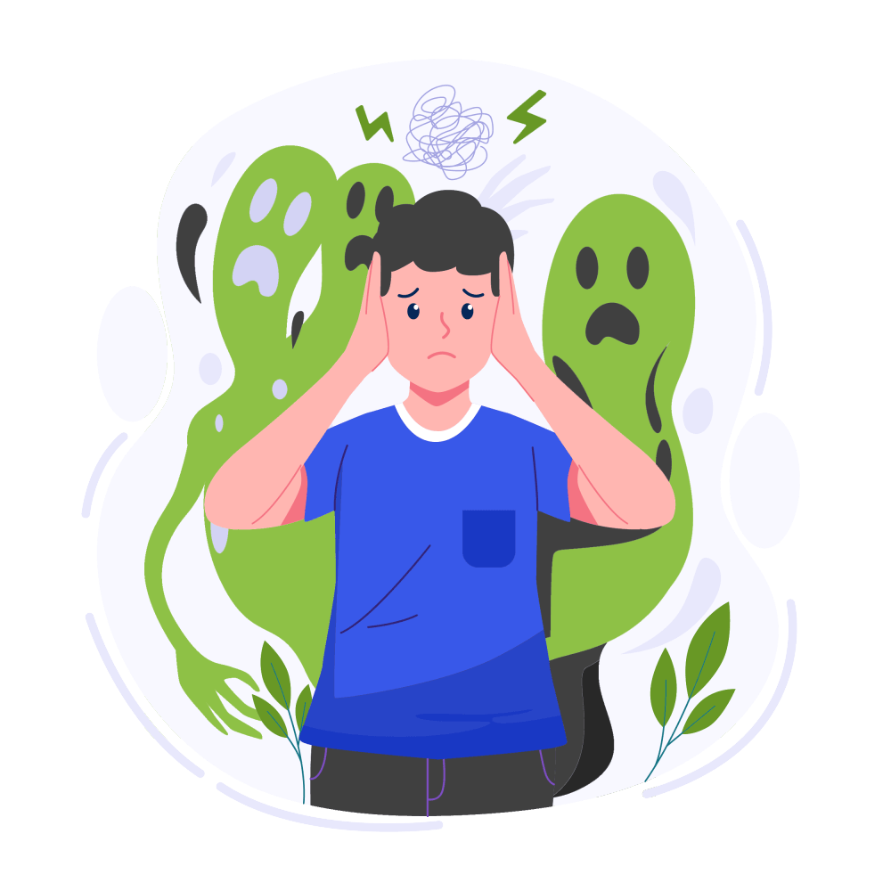 Illustration of a frustrated man holding his head surrounded by confusing navigation symbols