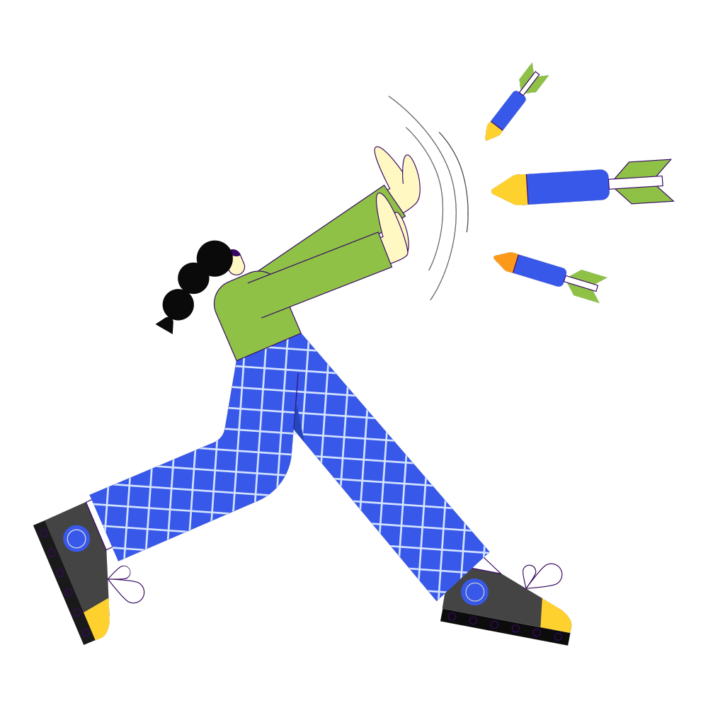 Illustration of a person being attacked by flying missiles representing weak website files and vulnerabilities